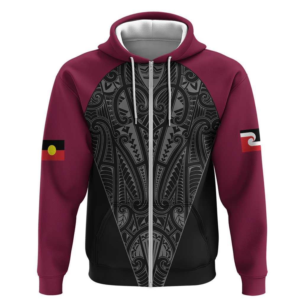 Queensland Maori Rugby Nga Hau e Wha Zip Hoodie Maroon Motif