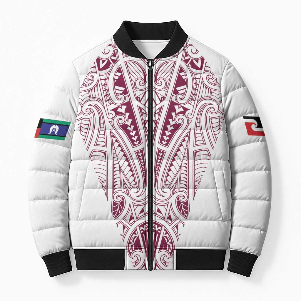 Queensland Maori Rugby Nga Hau e Wha Bomber Puffer Jacket White Motif - Polynesian Pride