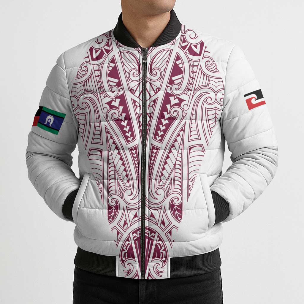 Queensland Maori Rugby Nga Hau e Wha Bomber Puffer Jacket White Motif - Polynesian Pride