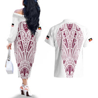 Queensland Maori Rugby Nga Hau e Wha Couples Matching Off The Shoulder Long Sleeve Dress and Hawaiian Shirt White Motif