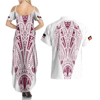 Queensland Maori Rugby Nga Hau e Wha Couples Matching Summer Maxi Dress and Hawaiian Shirt White Motif