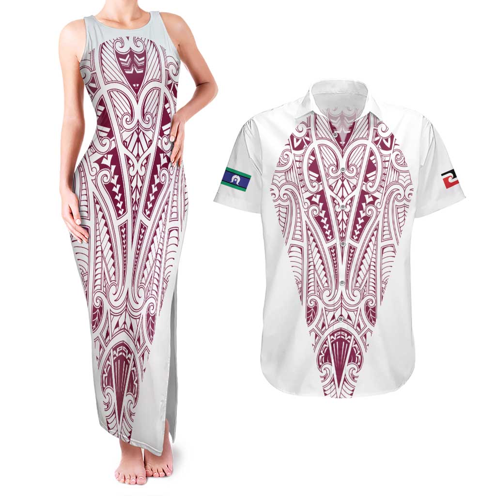 Queensland Maori Rugby Nga Hau e Wha Couples Matching Tank Maxi Dress and Hawaiian Shirt White Motif