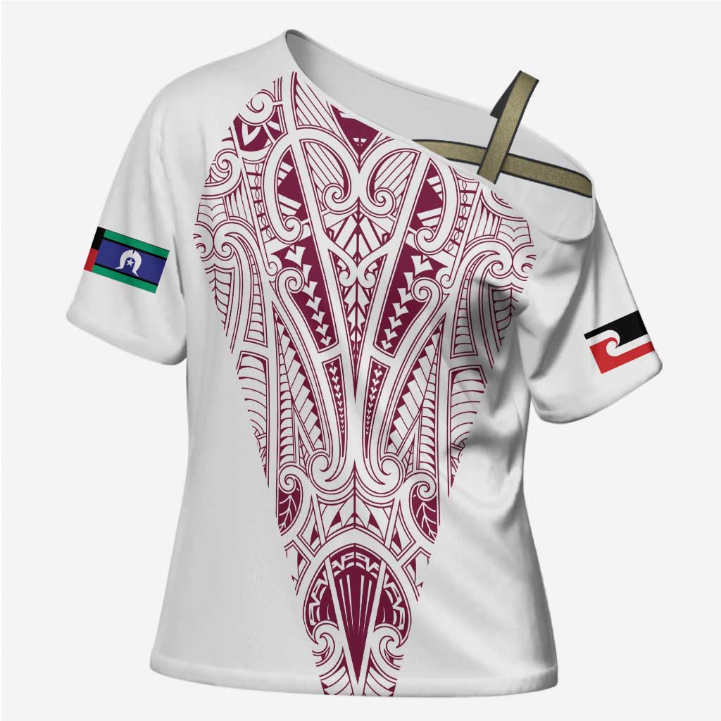 Queensland Maori Rugby Nga Hau e Wha Cross Shoulder Shirt White Motif - Polynesian Pride
