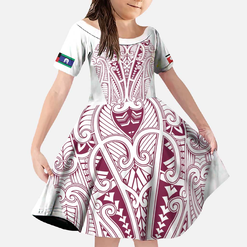 Queensland Maori Rugby Nga Hau e Wha Family Matching Long Sleeve Bodycon Dress and Hawaiian Shirt White Motif