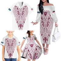 Queensland Maori Rugby Nga Hau e Wha Family Matching Off The Shoulder Long Sleeve Dress and Hawaiian Shirt White Motif