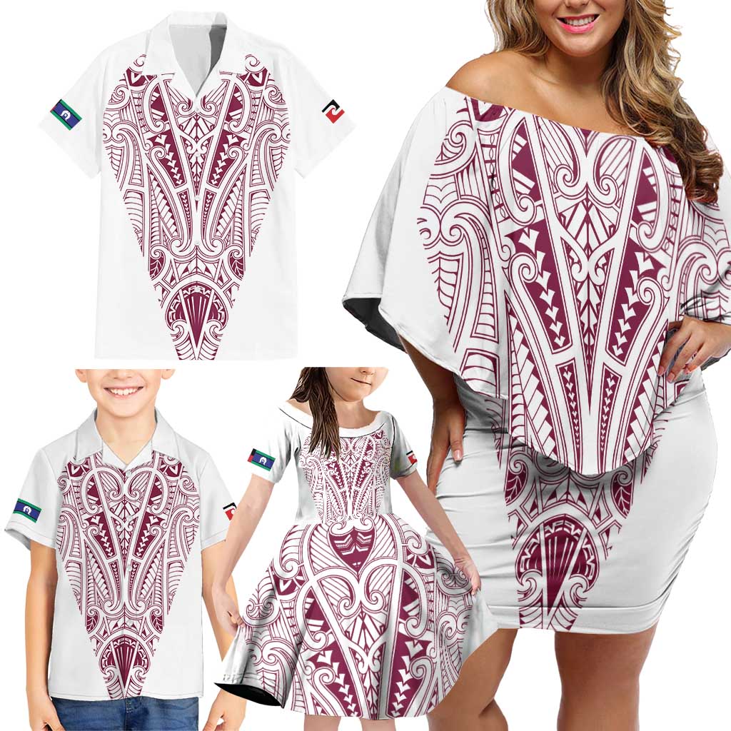 Queensland Maori Rugby Nga Hau e Wha Family Matching Off Shoulder Short Dress and Hawaiian Shirt White Motif