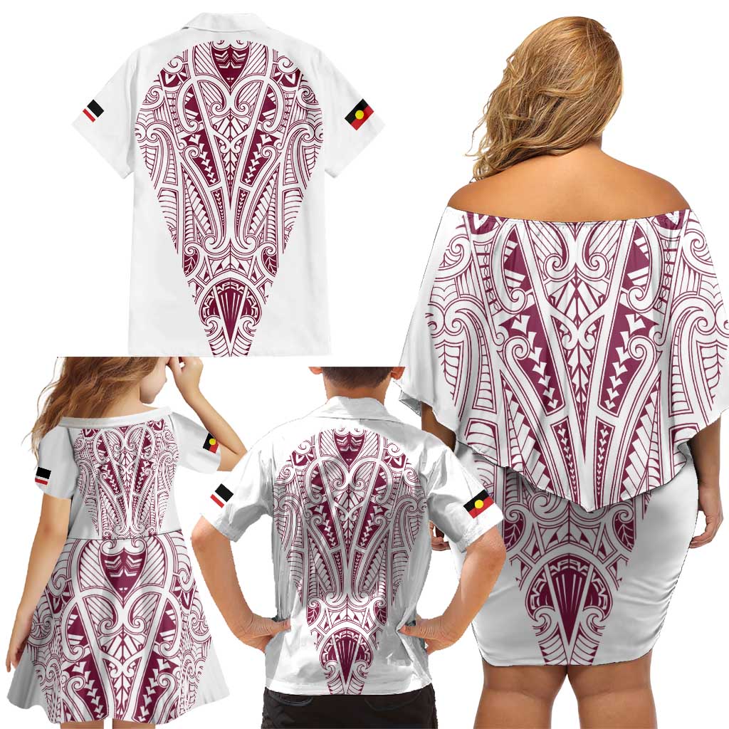 Queensland Maori Rugby Nga Hau e Wha Family Matching Off Shoulder Short Dress and Hawaiian Shirt White Motif