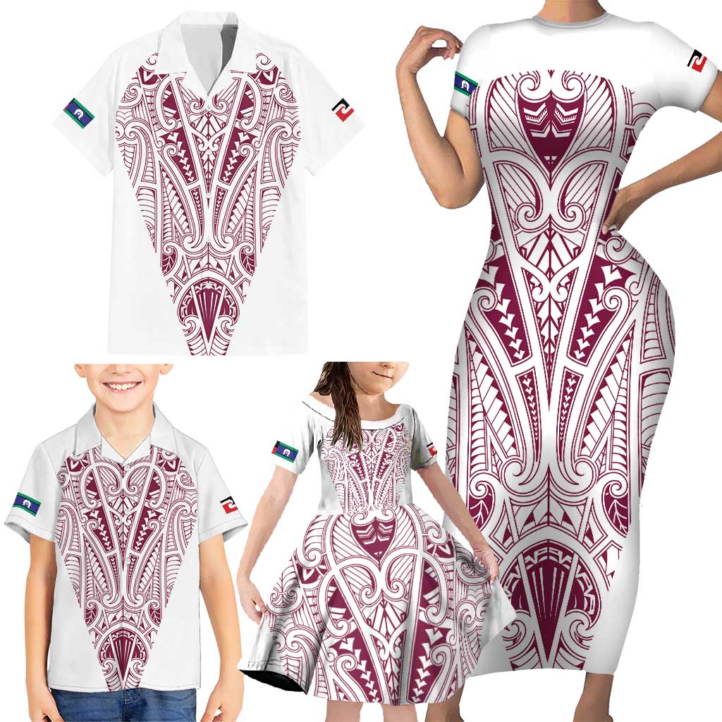 Queensland Maori Rugby Nga Hau e Wha Family Matching Short Sleeve Bodycon Dress and Hawaiian Shirt White Motif