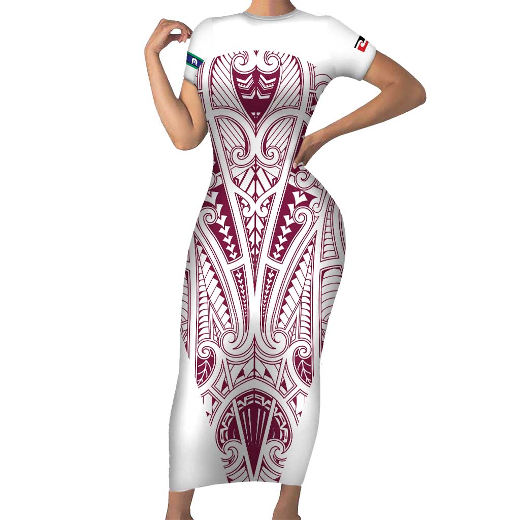 Queensland Maori Rugby Nga Hau e Wha Family Matching Short Sleeve Bodycon Dress and Hawaiian Shirt White Motif