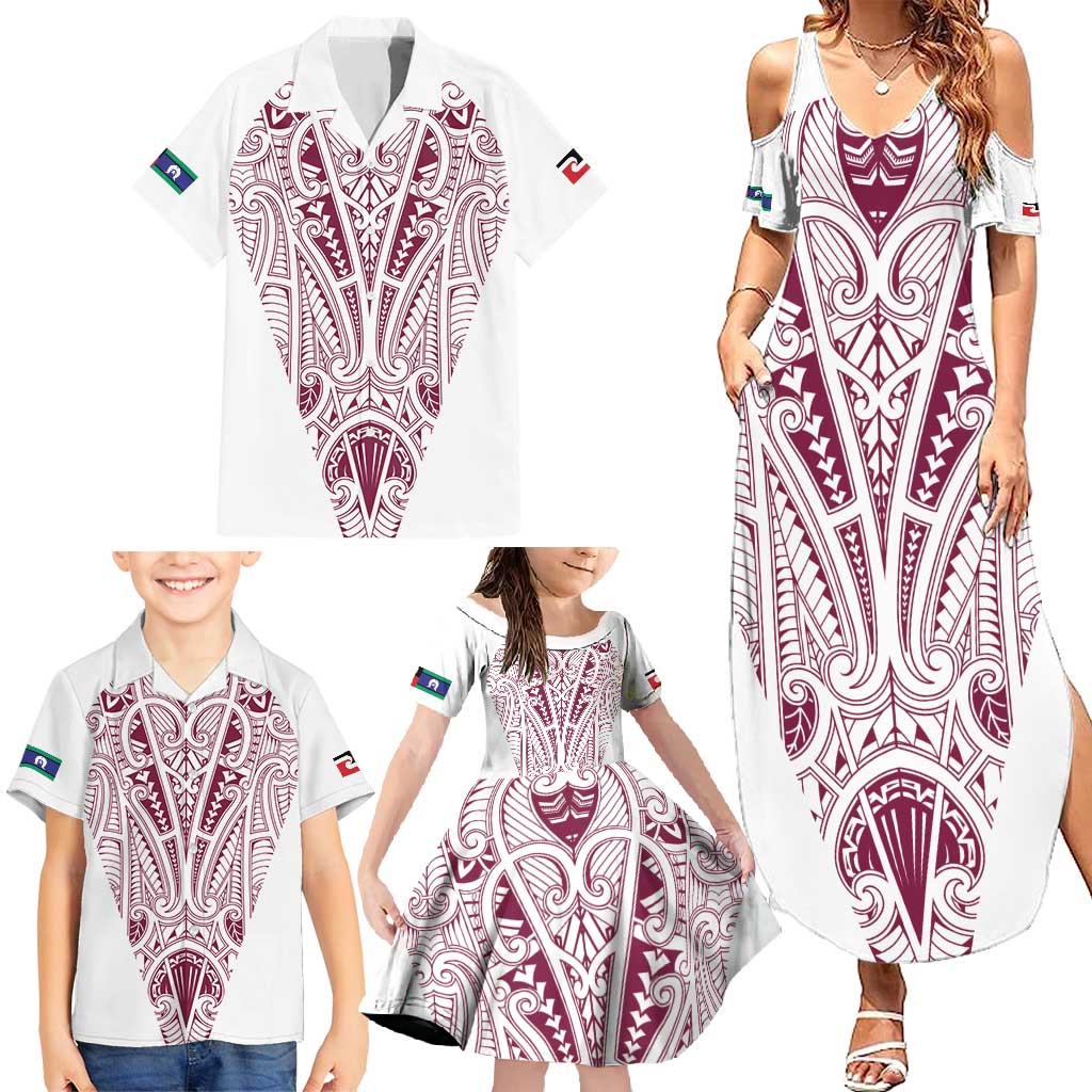 Queensland Maori Rugby Nga Hau e Wha Family Matching Summer Maxi Dress and Hawaiian Shirt White Motif