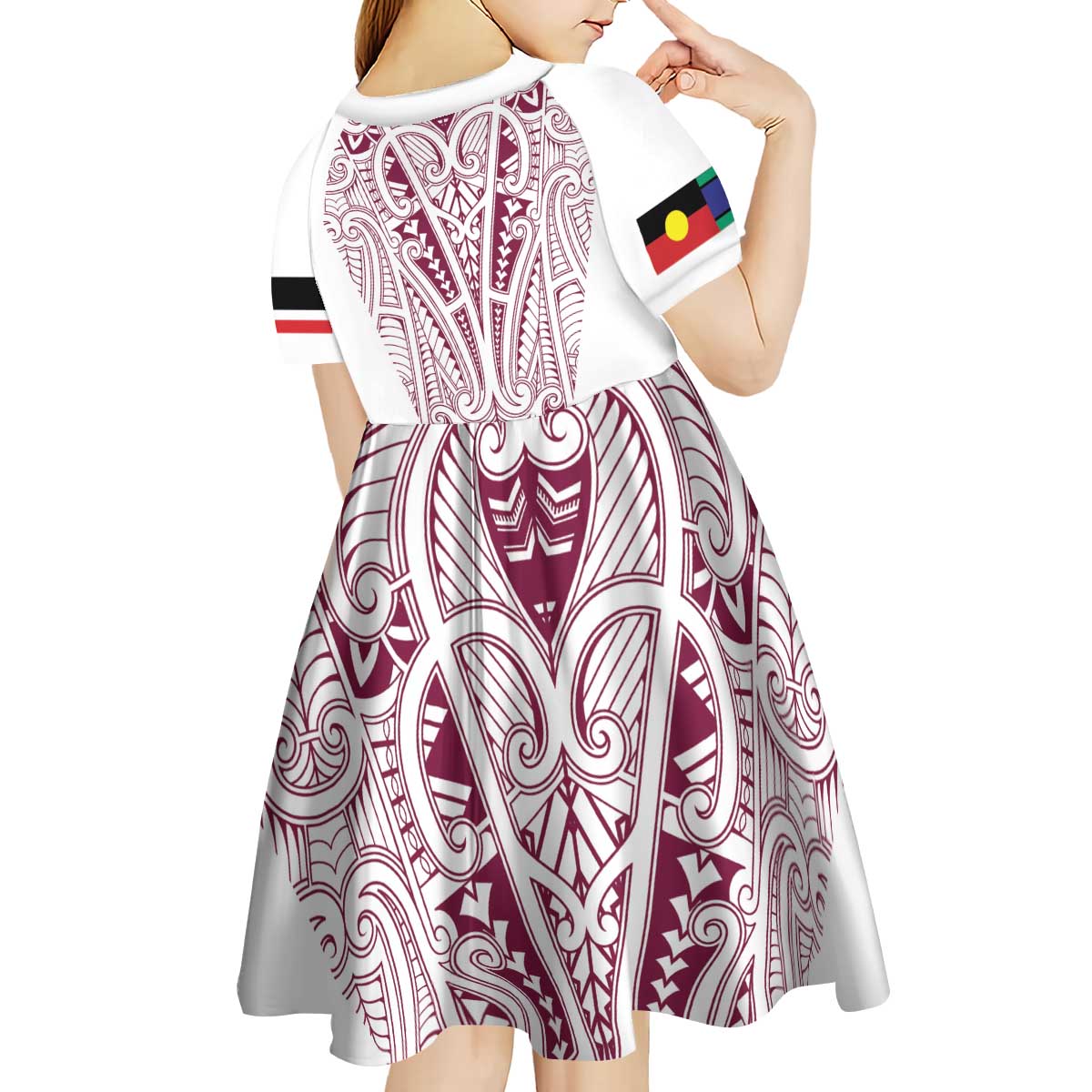 Queensland Maori Rugby Nga Hau e Wha Kid Short Sleeve Dress White Motif