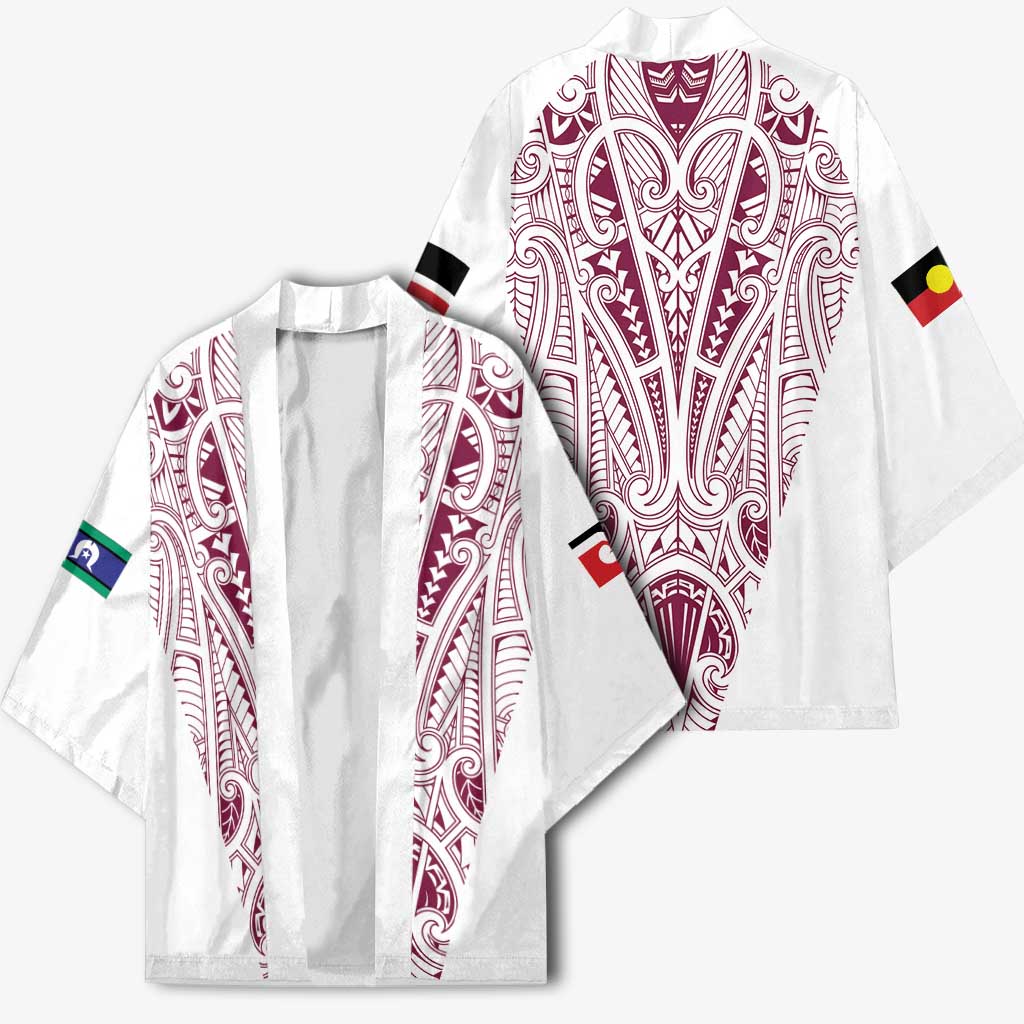 Queensland Maori Rugby Nga Hau e Wha Kimono White Motif - Polynesian Pride