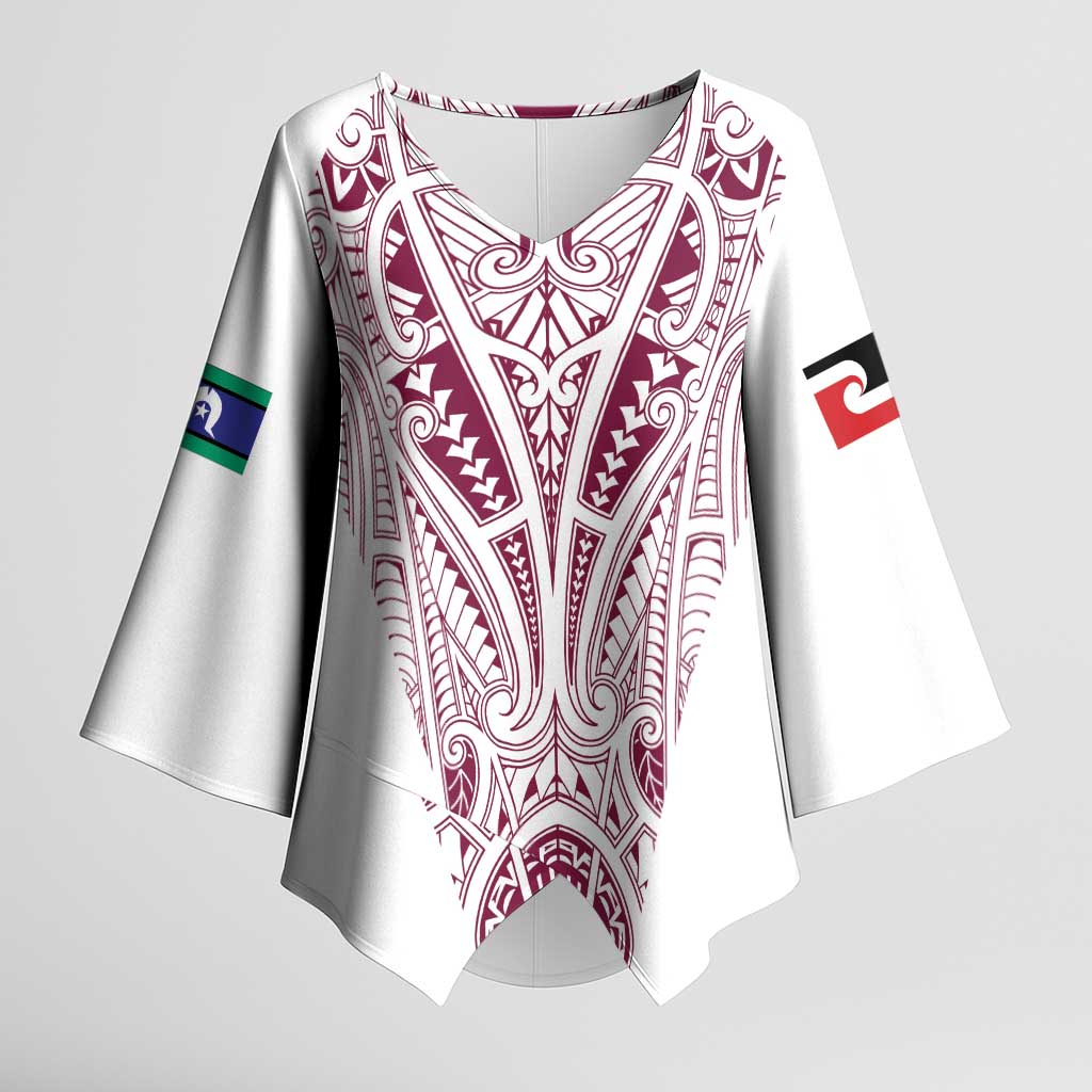 Queensland Maori Rugby Nga Hau e Wha Kimono Sleeve Blouse White Motif - Polynesian Pride
