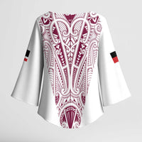 Queensland Maori Rugby Nga Hau e Wha Kimono Sleeve Blouse White Motif - Polynesian Pride