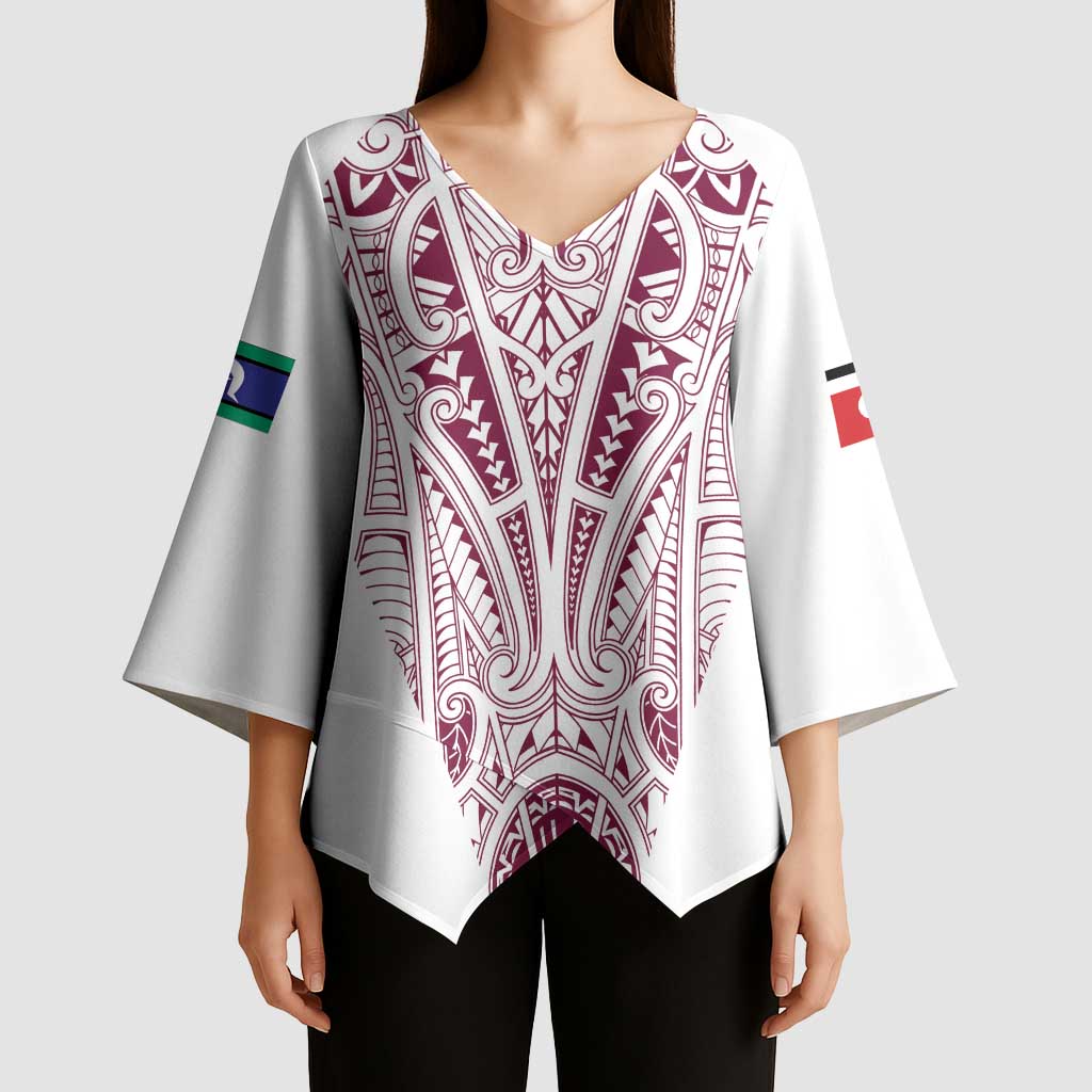 Queensland Maori Rugby Nga Hau e Wha Kimono Sleeve Blouse White Motif - Polynesian Pride