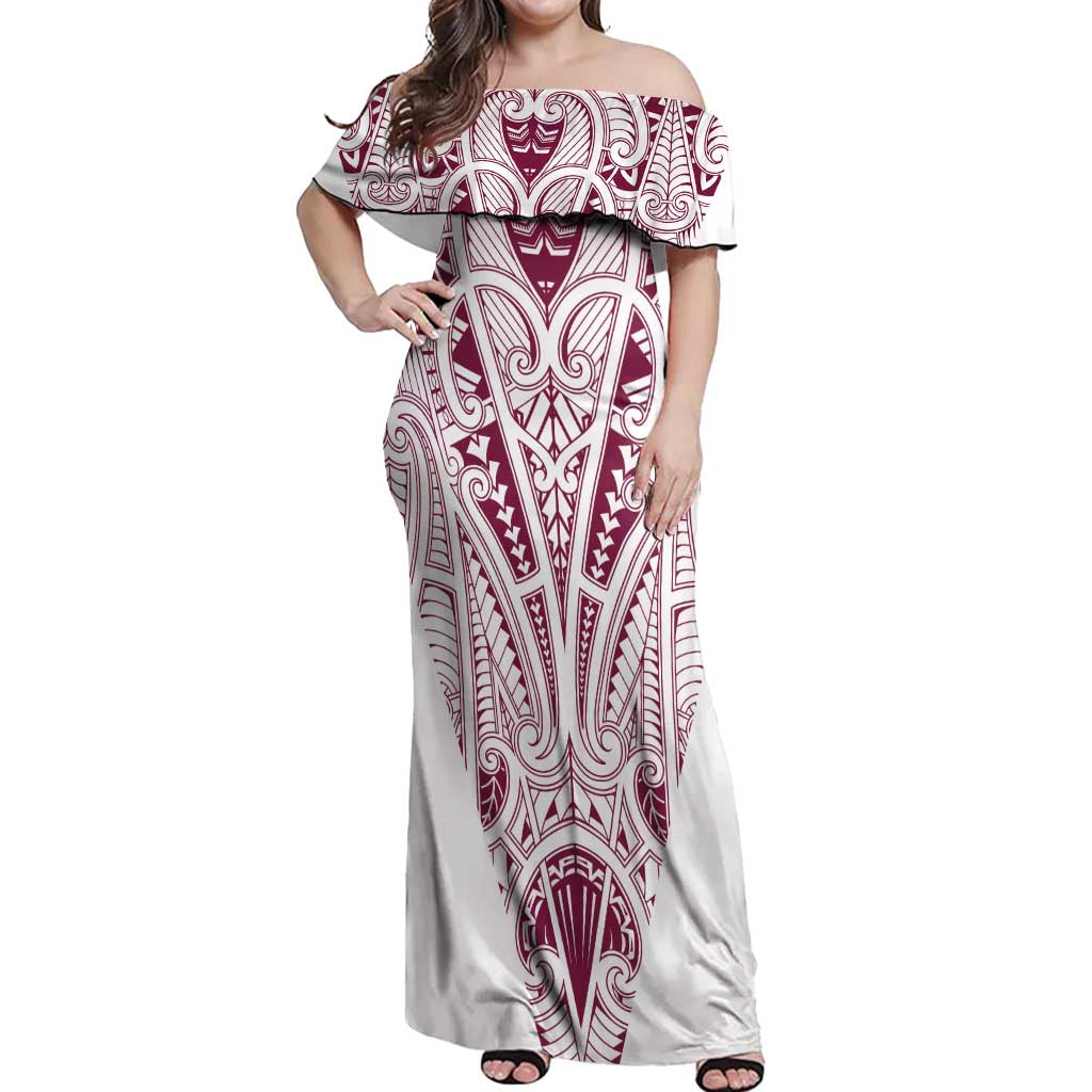 Queensland Maori Rugby Nga Hau e Wha Off Shoulder Maxi Dress White Motif