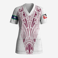 Queensland Maori Rugby Nga Hau e Wha Scrub Top White Motif - Polynesian Pride