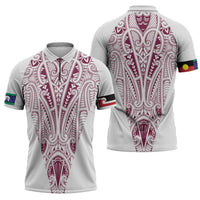 Queensland Maori Rugby Nga Hau e Wha Zipper Polo Shirt White Motif - Polynesian Pride