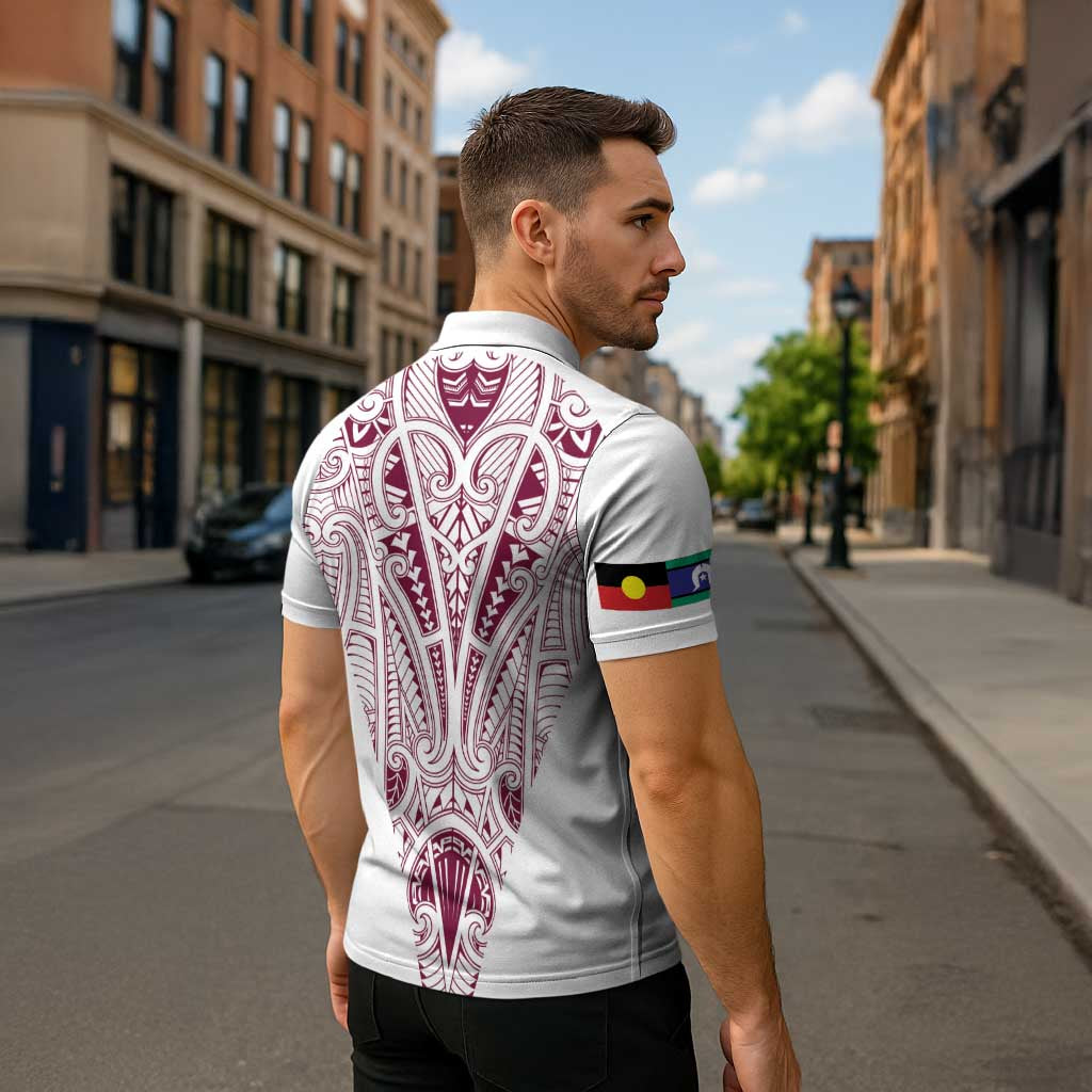 Queensland Maori Rugby Nga Hau e Wha Zipper Polo Shirt White Motif - Polynesian Pride