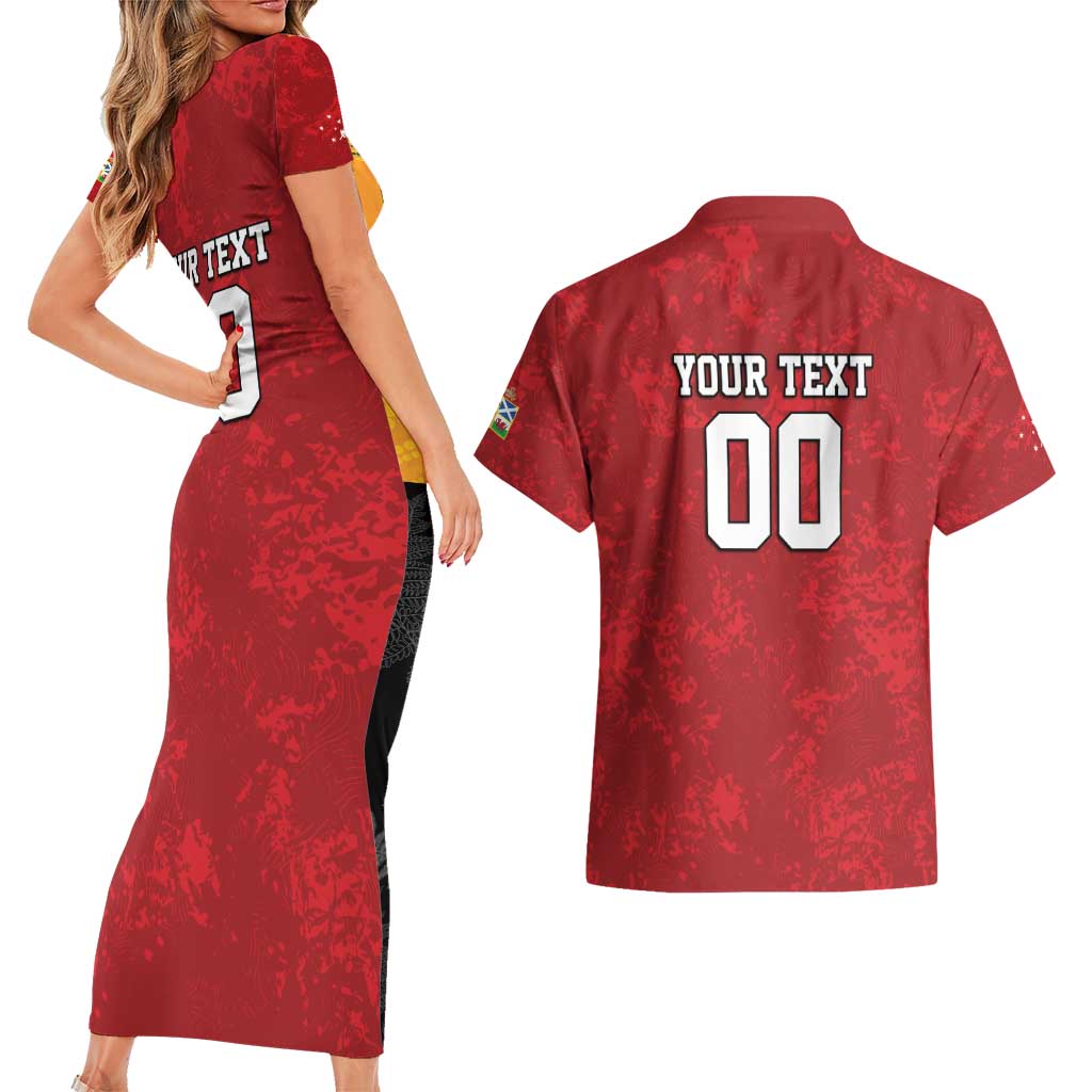 Custom British Lions-AUNZ Couples Matching Short Sleeve Bodycon Dress and Hawaiian Shirt Australia-New Zealand Indigenous Motif