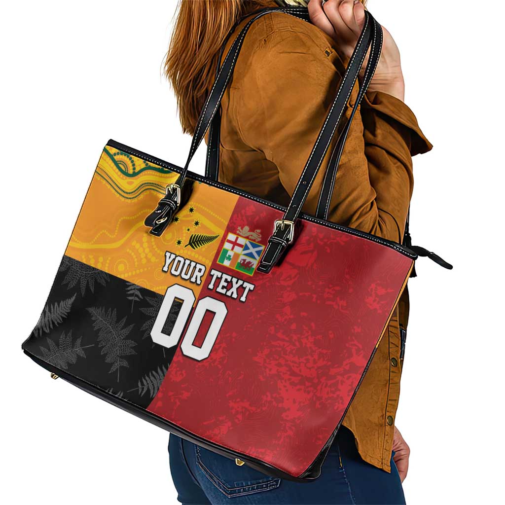 Custom British Lions-AUNZ Leather Tote Bag Australia-New Zealand Indigenous Motif