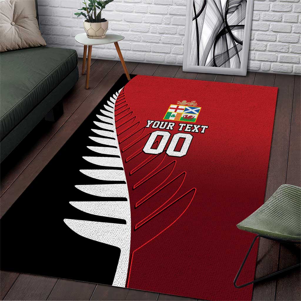 Custom British Lions New Zealand Area Rug Half Black Fern LT9 Red - Polynesian Pride