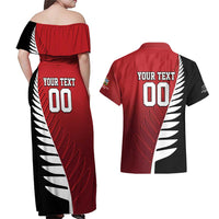 Custom British Lions New Zealand Couples Matching Off Shoulder Maxi Dress and Hawaiian Shirt Half Black Fern