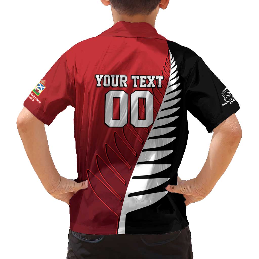 Custom British Lions New Zealand Family Matching Off Shoulder Maxi Dress and Hawaiian Shirt Half Black Fern