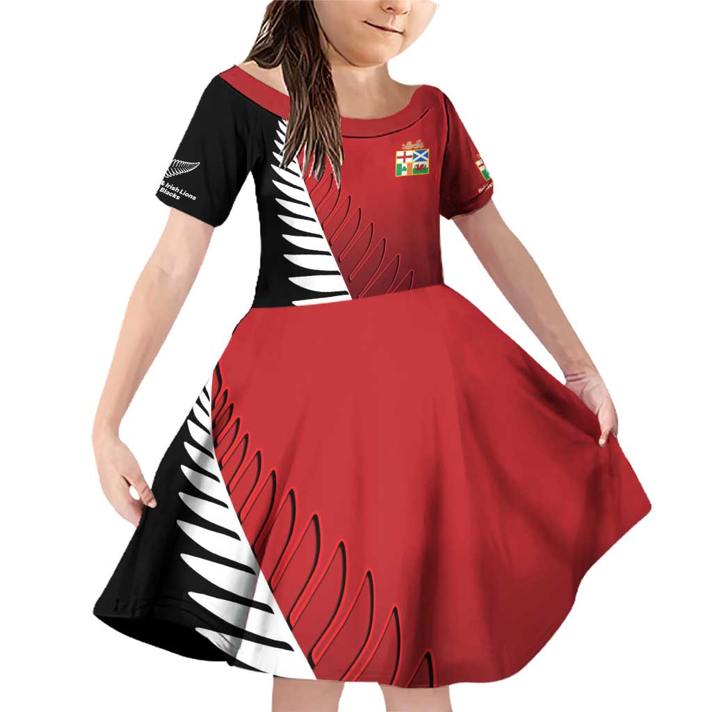 Custom British Lions New Zealand Family Matching Off Shoulder Short Dress and Hawaiian Shirt Half Black Fern