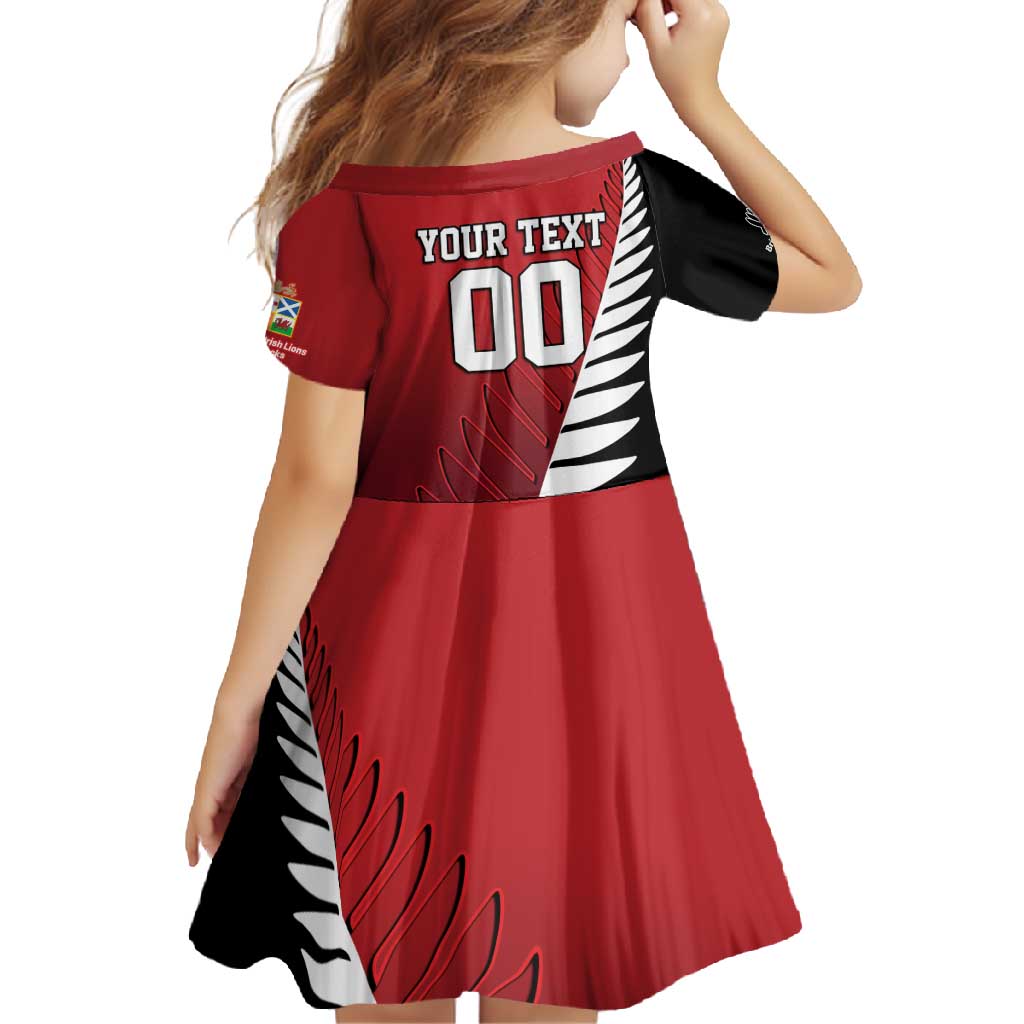 Custom British Lions New Zealand Family Matching Short Sleeve Bodycon Dress and Hawaiian Shirt Half Black Fern