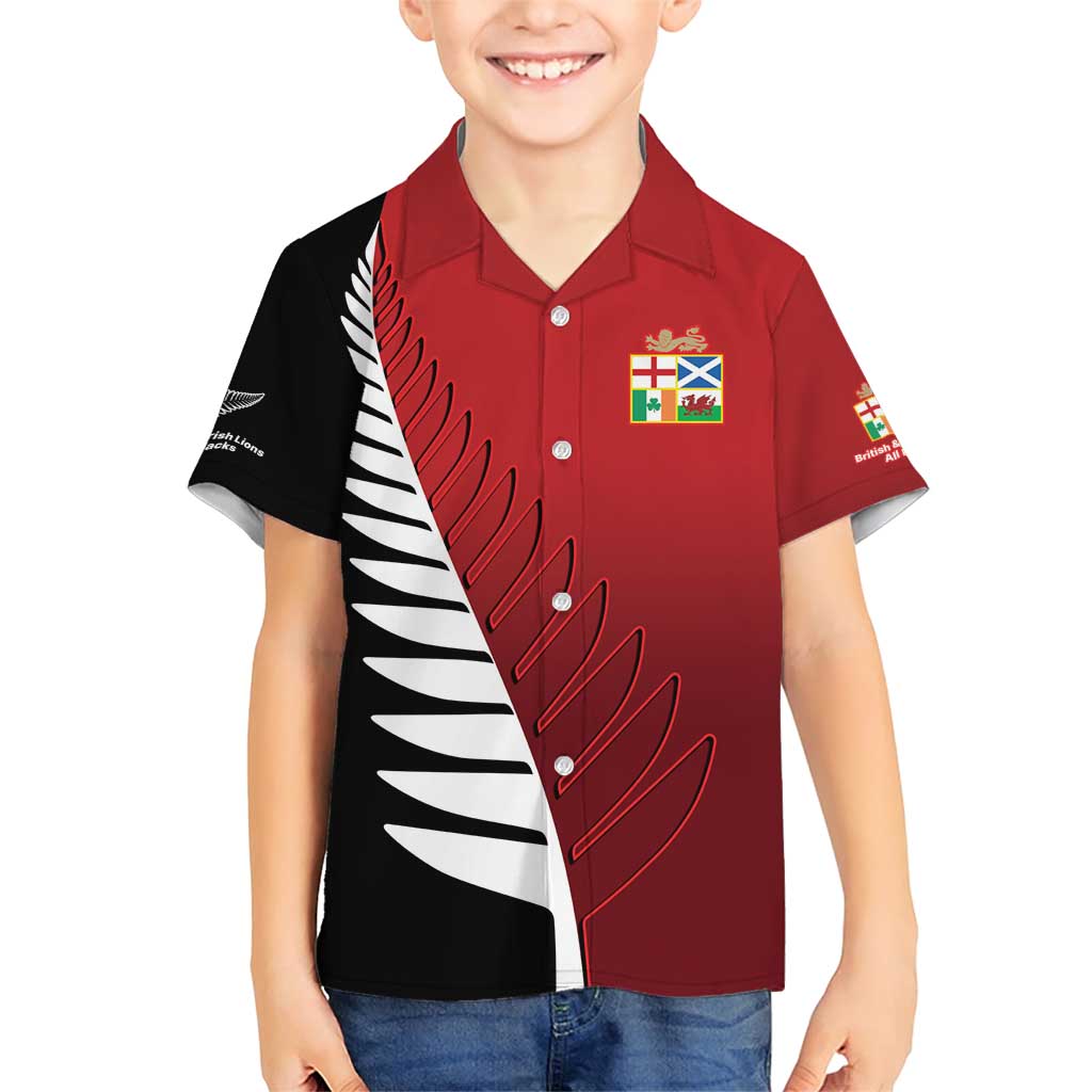 Custom British Lions New Zealand Family Matching Short Sleeve Bodycon Dress and Hawaiian Shirt Half Black Fern
