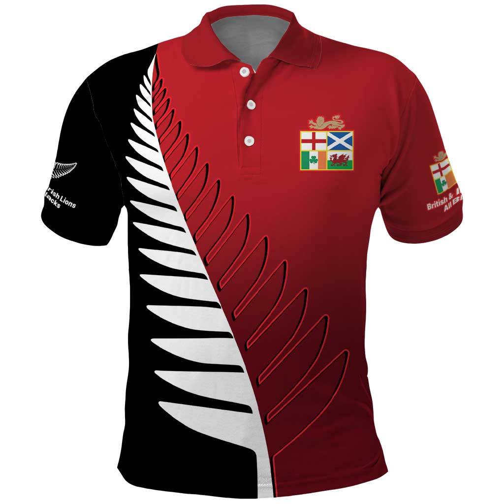 Custom British Lions New Zealand Polo Shirt Half Black Fern LT9 Red - Polynesian Pride