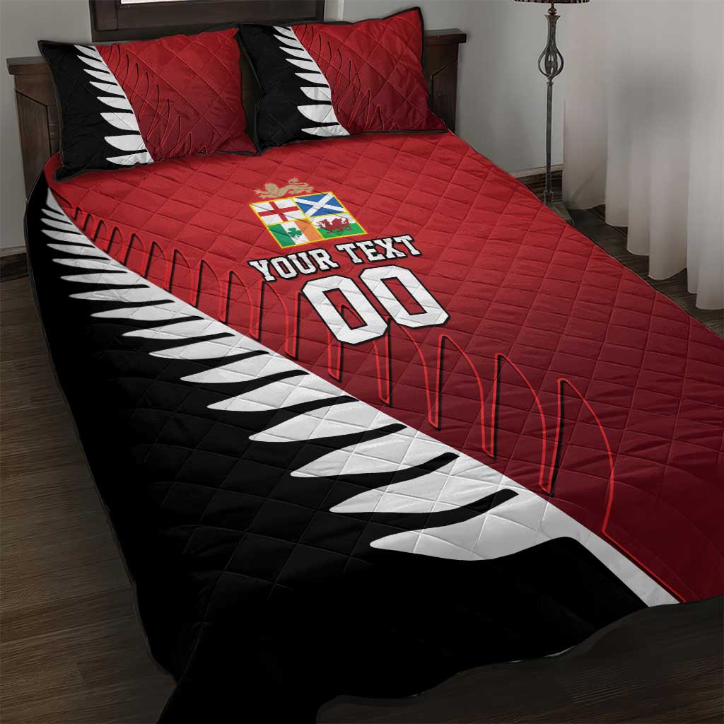 Custom British Lions New Zealand Quilt Bed Set Half Black Fern