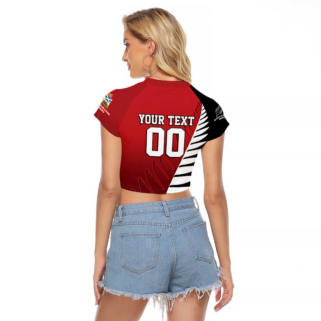 Custom British Lions New Zealand Raglan Cropped T Shirt Half Black Fern LT9 - Polynesian Pride