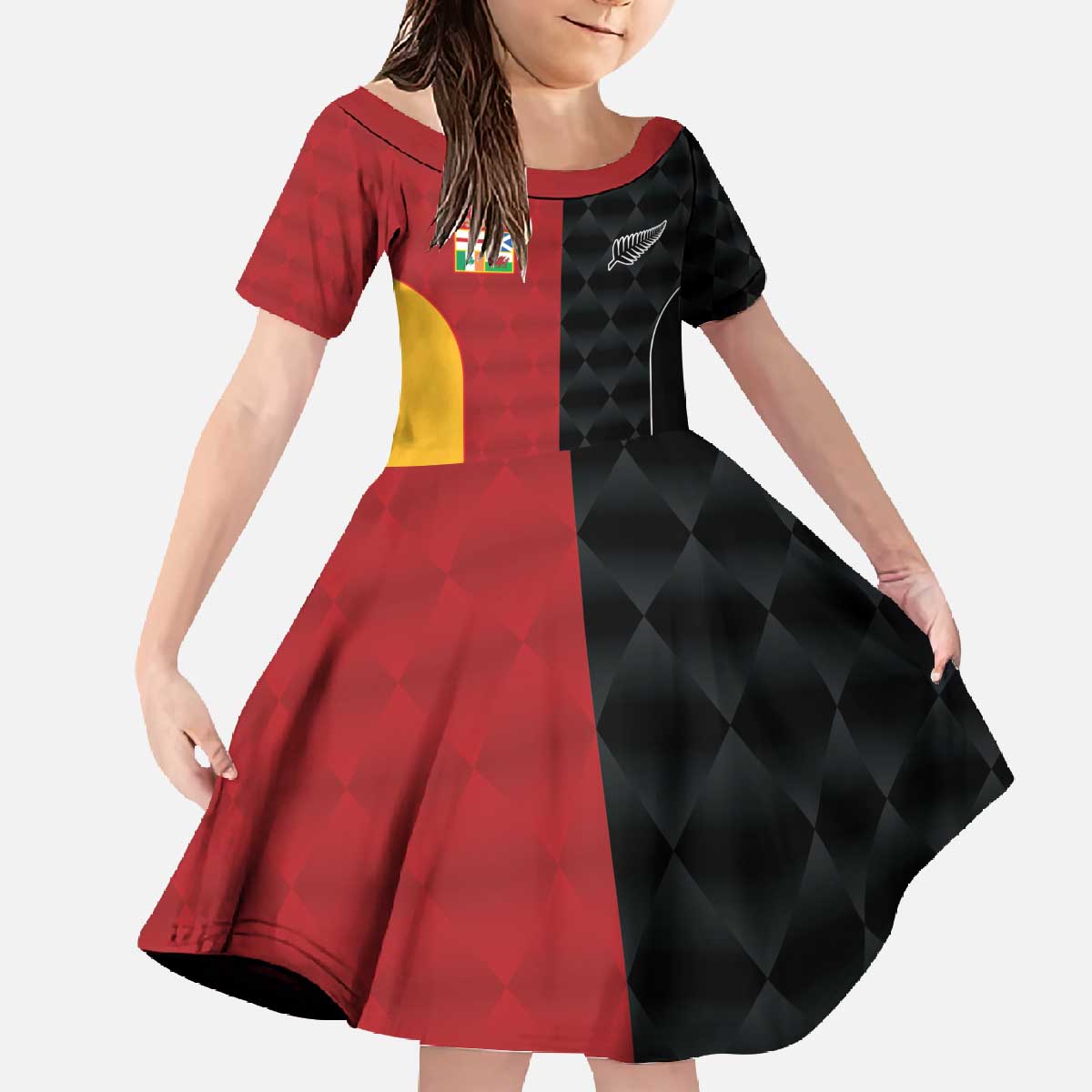 Custom British Lions New Zealand Family Matching Off The Shoulder Long Sleeve Dress and Hawaiian Shirt Sporty Style