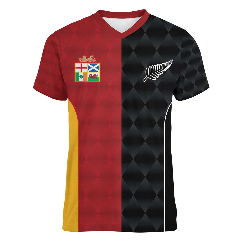 Custom British Lions New Zealand Women V-Neck T-Shirt Sporty Style