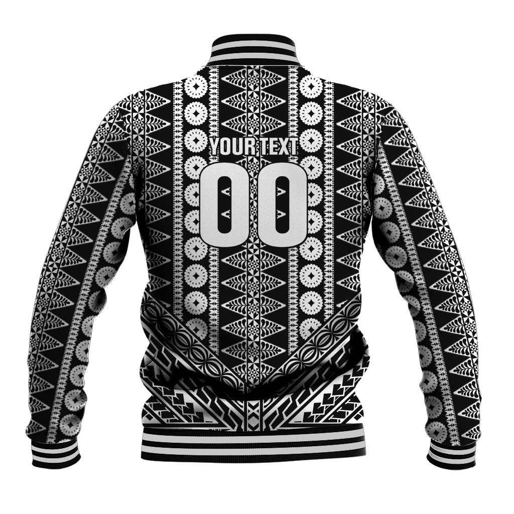 Fiji Custom Rugby National Heritage Baseball Jacket Black Traditional Masi Inspired
