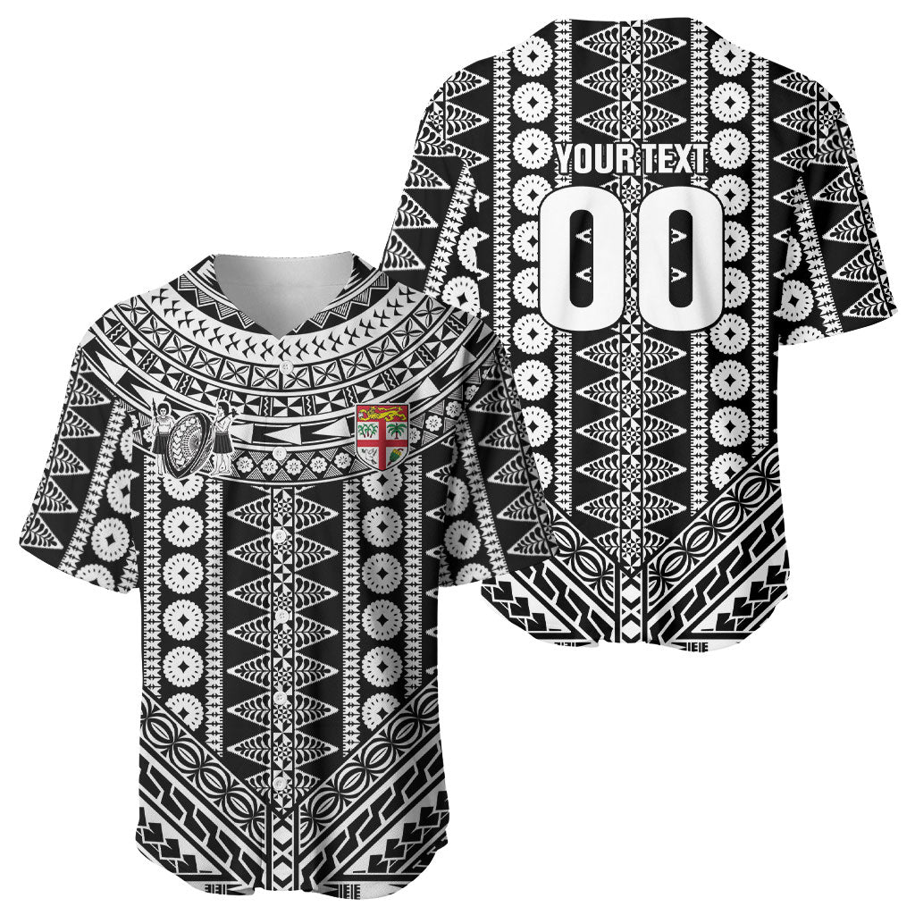 Fiji Custom Rugby National Heritage Baseball Jersey Black Traditional Masi Inspired