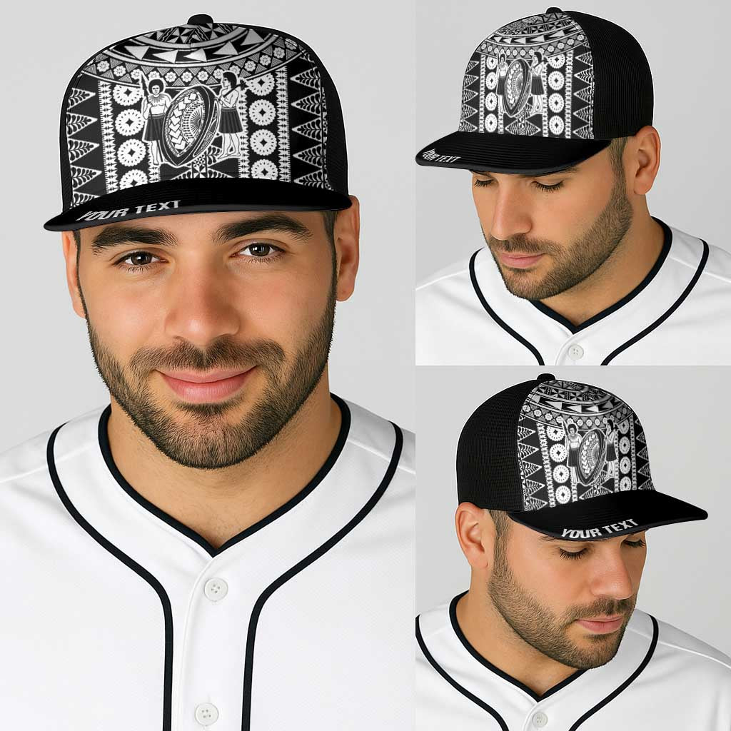 Fiji Personalized Rugby National Heritage Baseball Net Cap Black Traditional Masi Inspired