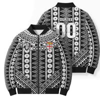 Fiji Custom Rugby National Heritage Bomber Puffer Jacket Black Traditional Masi Inspired