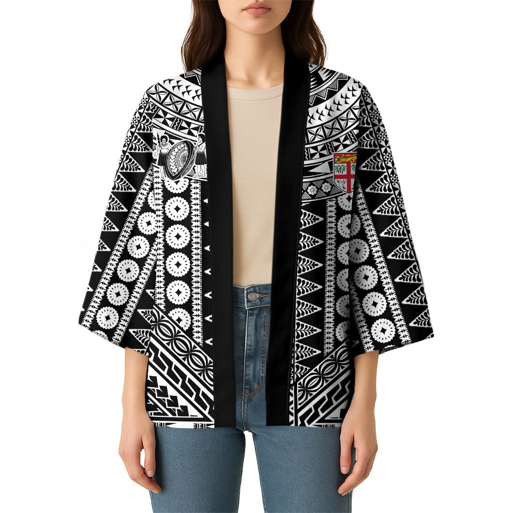 Fiji Custom Rugby National Heritage Kimono Black Traditional Masi Inspired