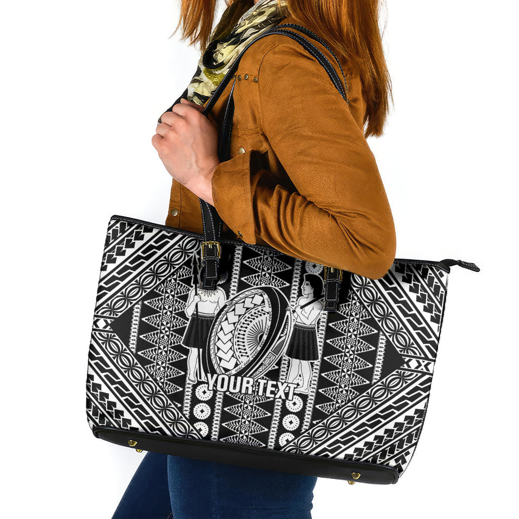 Fiji Custom Rugby National Heritage Leather Tote Bag Black Traditional Masi Inspired