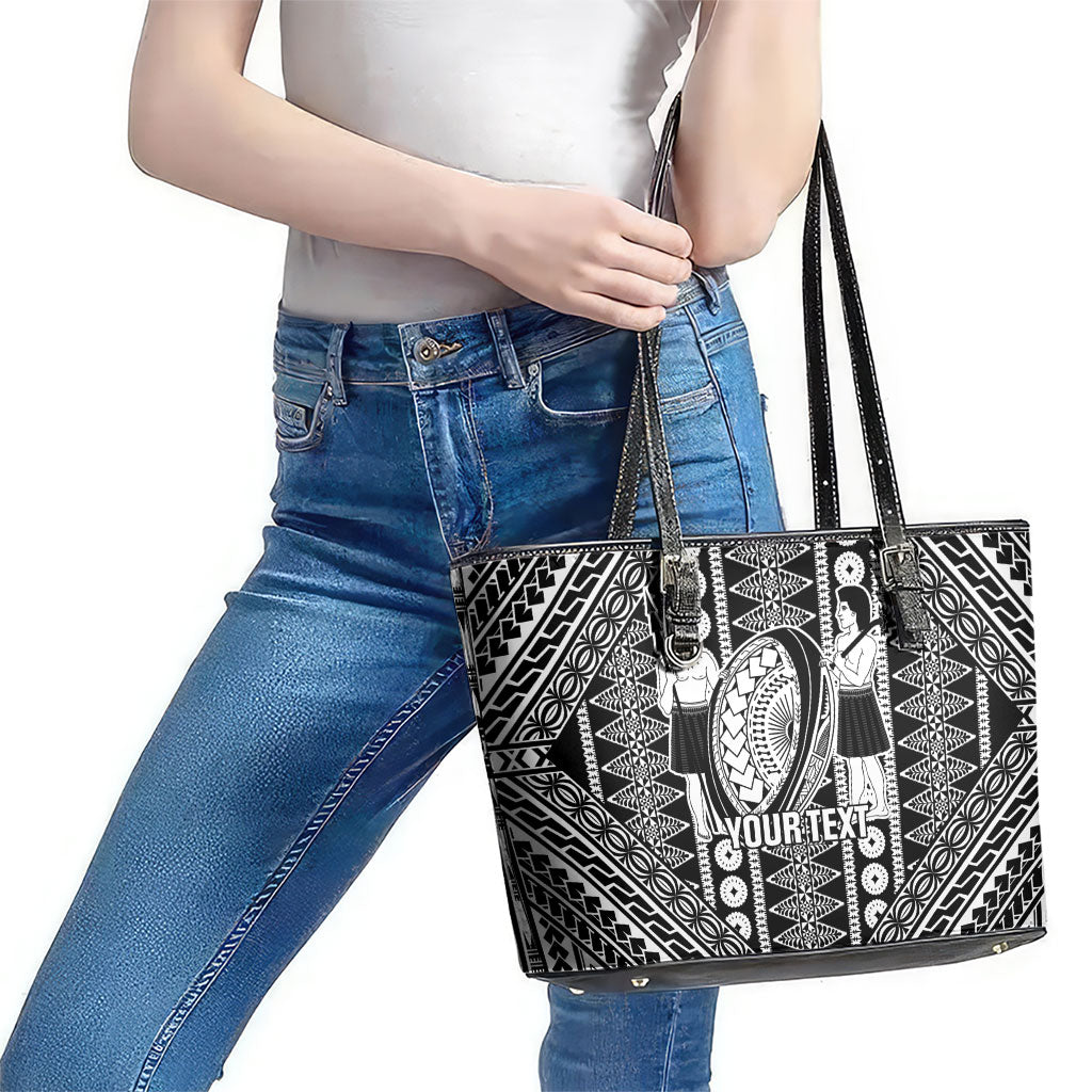 Fiji Custom Rugby National Heritage Leather Tote Bag Black Traditional Masi Inspired