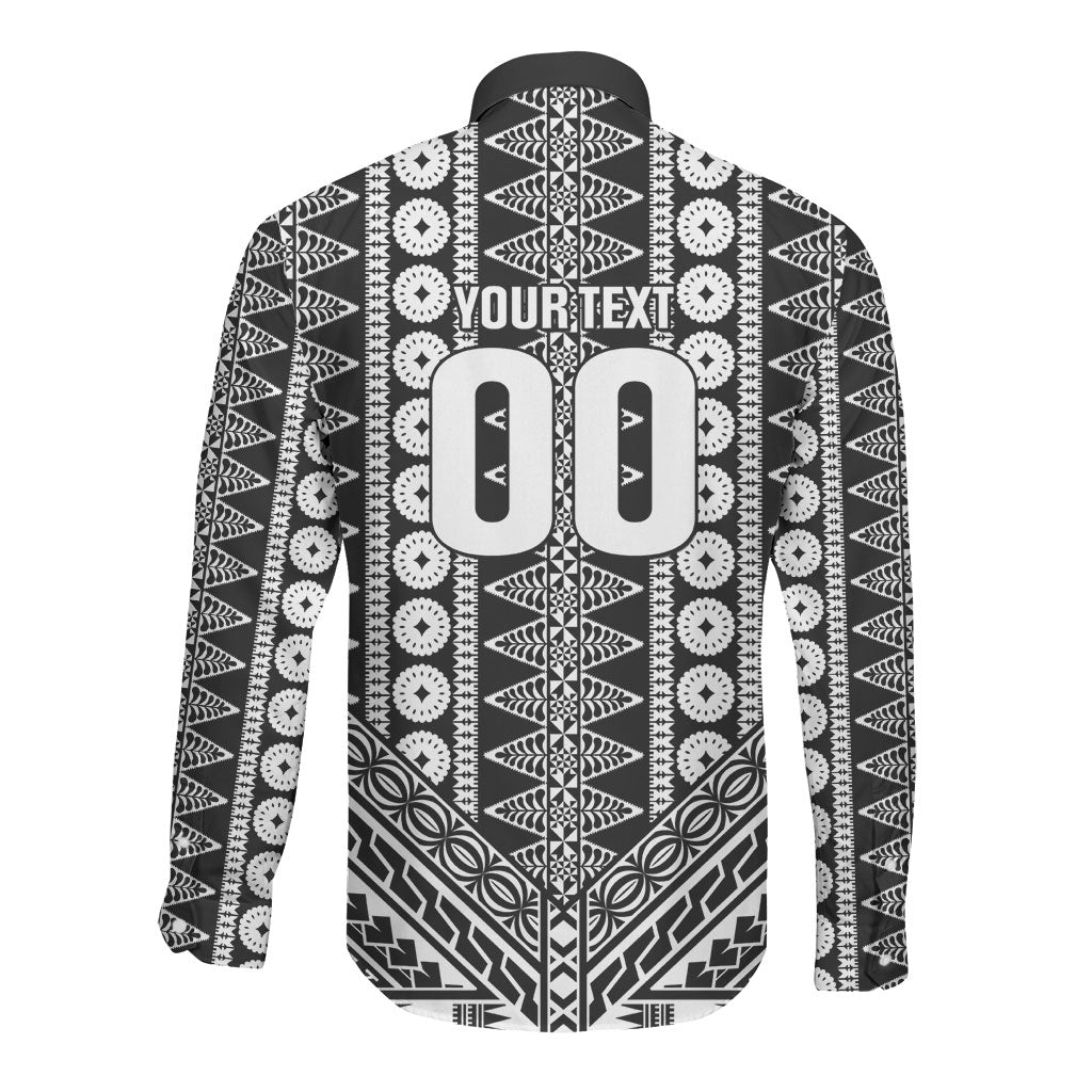 Fiji Custom Rugby National Heritage Long Sleeve Button Shirt Black Traditional Masi Inspired