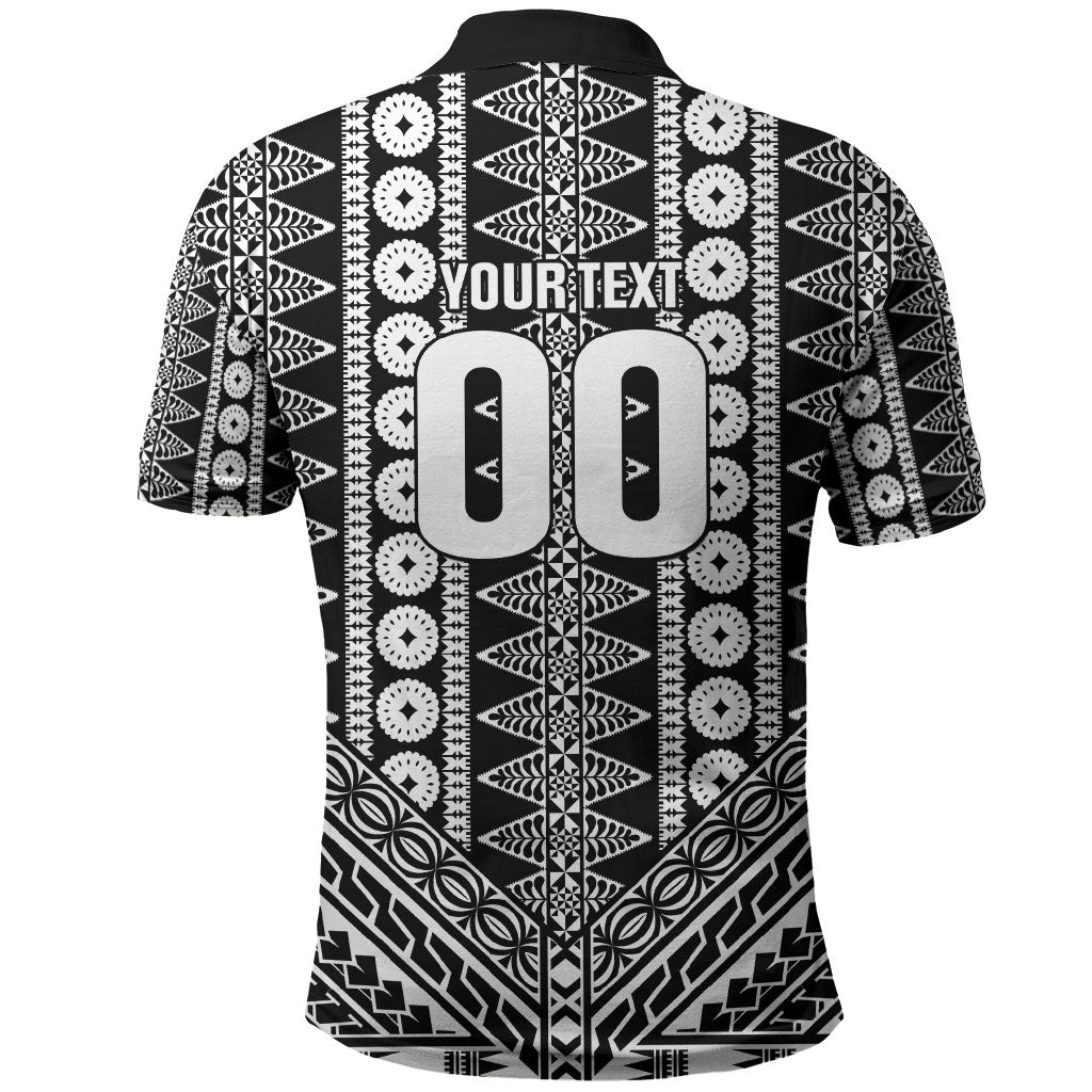 Fiji Custom Rugby National Heritage Polo Shirt Black Traditional Masi Inspired