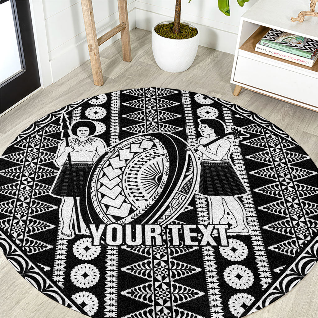 Fiji Custom Rugby National Heritage Round Carpet Black Traditional Masi Inspired LT9 Black - Polynesian Pride