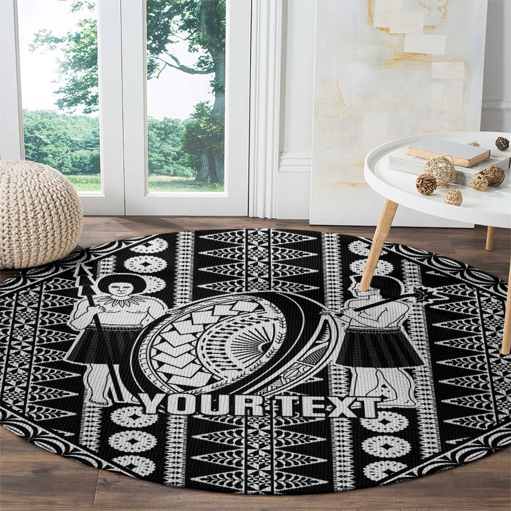 Fiji Custom Rugby National Heritage Round Carpet Black Traditional Masi Inspired