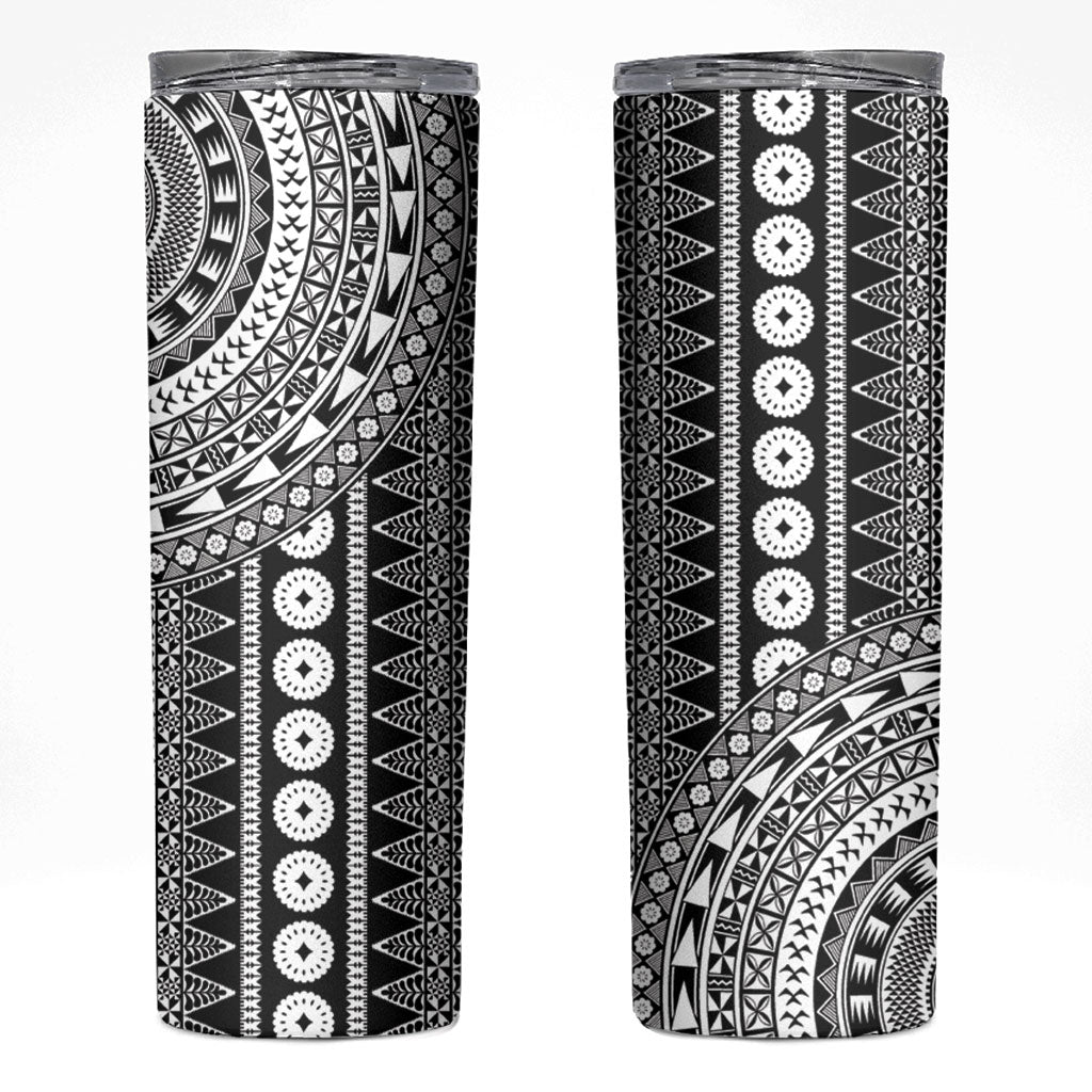 Fiji Custom Rugby National Heritage Skinny Tumbler Black Traditional Masi Inspired