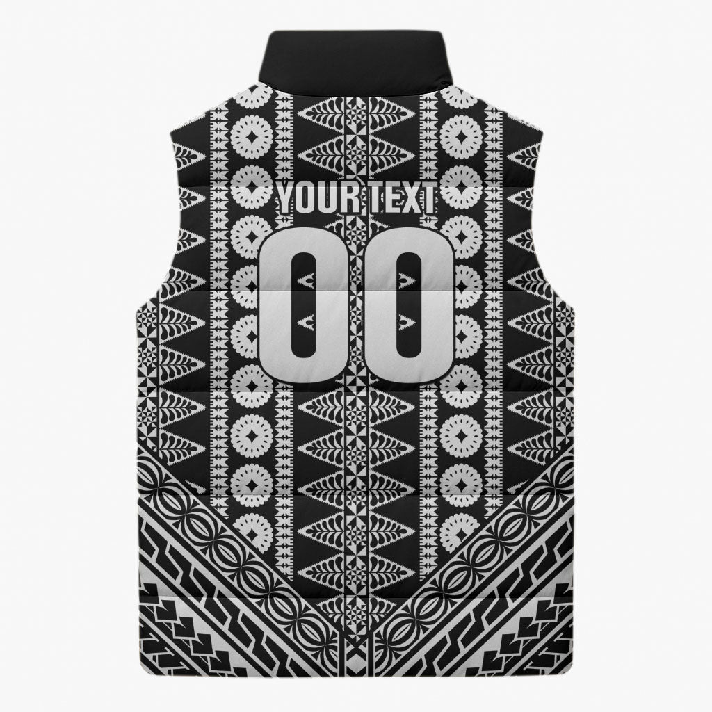 Fiji Custom Rugby National Heritage Sleeveless Puffer Jacket Black Traditional Masi Inspired