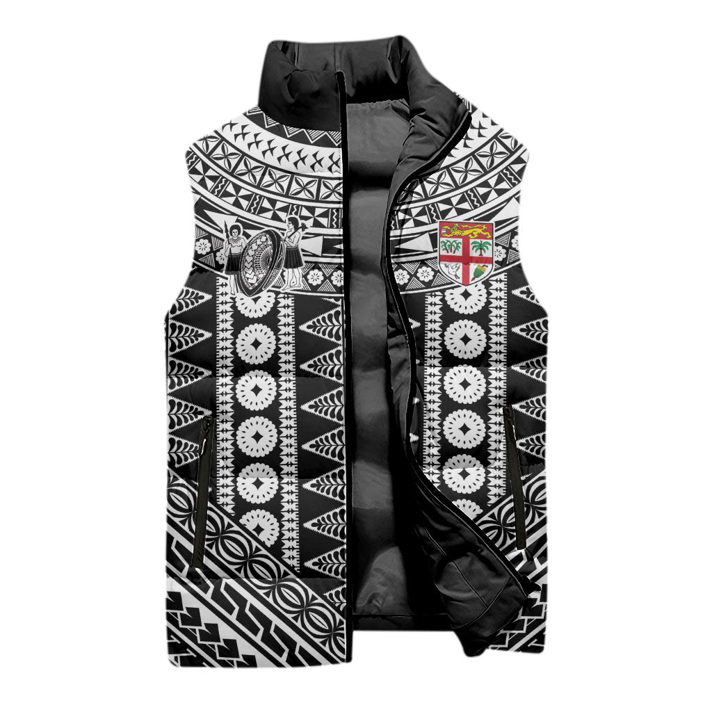 Fiji Custom Rugby National Heritage Sleeveless Puffer Jacket Black Traditional Masi Inspired